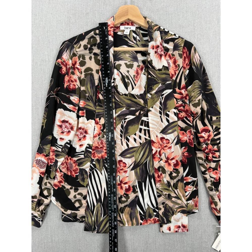 Bar III Womens Floral Animal Print Open Front Blouse Small Black Multi New - Picture 3 of 9